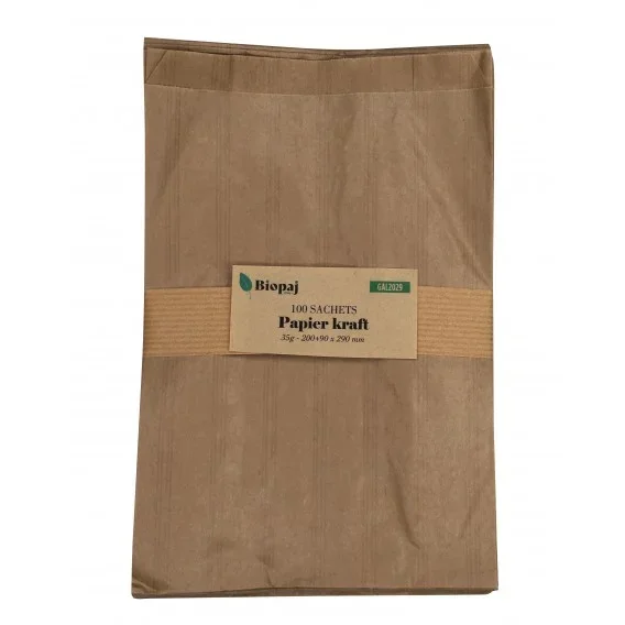 100 SACHETS KRAFT 35G 200 X 290 MM SOUFFLET DE 90 MM
