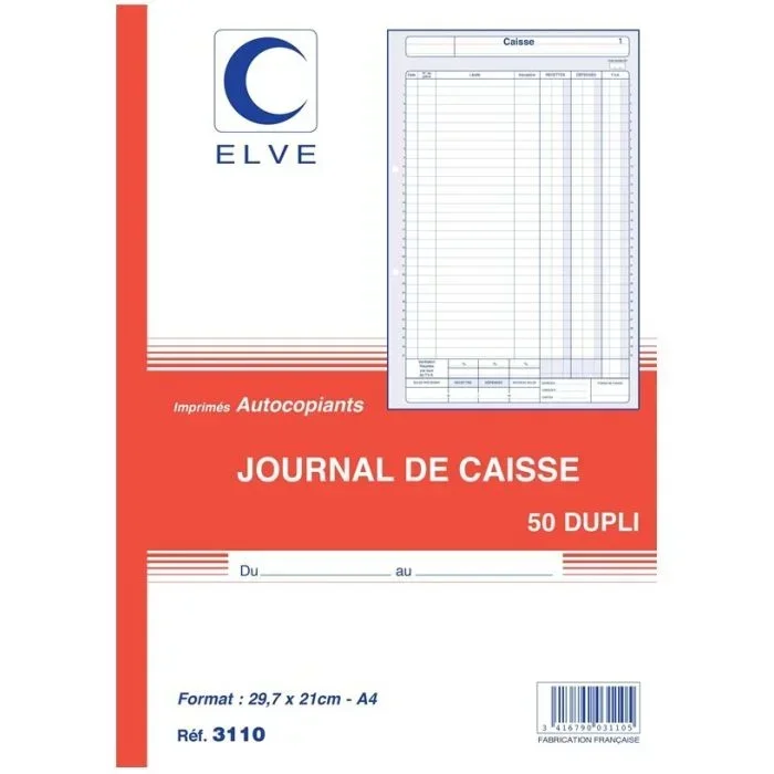 CAISSE (Journal) Carnet autocopiant Dupli – 297 x 210 mm : ELVE