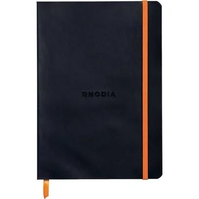 Carnet 160 pages RHODIARAMA format A5, 5×5, couverture souple en simili cuir, noir