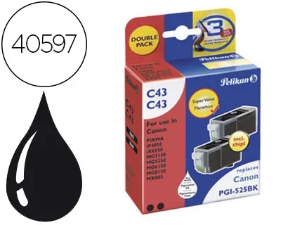 Cartouche pelikan jet d’encre compatible imprimantes canon pgi525bk pack 2 encres couleur noir