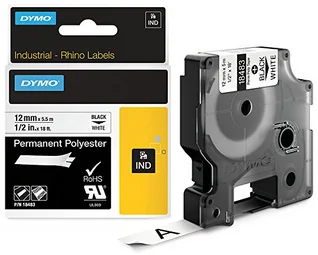 DYMO RHINO Etiquettes en polyester noir/blanc 19 mm x 5,5 m