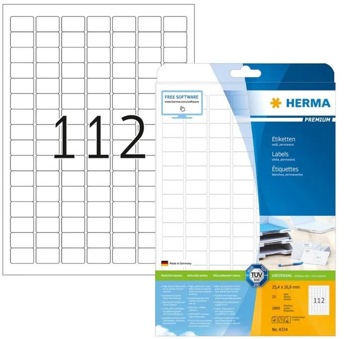 Étiquettes adhésives blanches – 25,4 x 16,9 mm HERMA Premium Lot de 2800