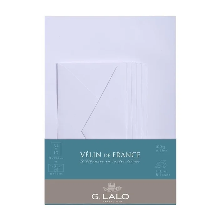 G.LALO ensembles 10 feuilles A4 et 5 enveloppes DL Velin de France