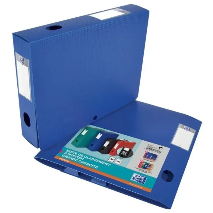 OXFORD Boite de classement Memphis avec bouton – Bleu – Dos de 40 mm