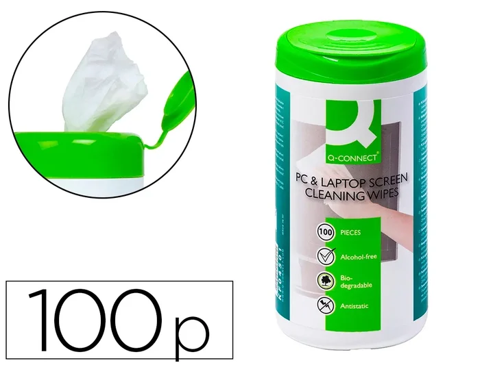 Q-Connect – Boîte de 100 lingettes nettoyantes pour écran