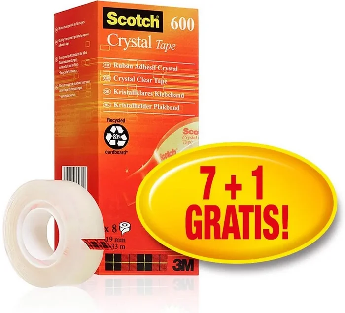 Ruban adhésif Crystal Clear 600 Pack Eco – 19 mm x 33 m SCOTCH Lot de 8