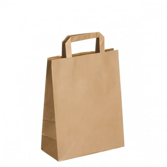 SACS KRAFT 26×35 cm SOUFFLET 14 cm POIGNEES PLATES – PAQUET DE 50