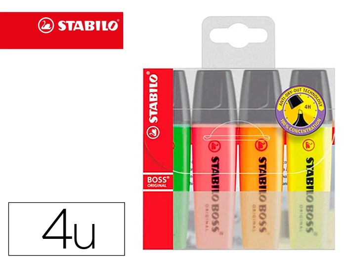 Stabilo Boss – Surligneur – Pointe Biseautée – Etui de 4