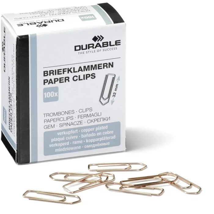 Trombones en métal cuivré – 32 mm DURABLE Boite de 100